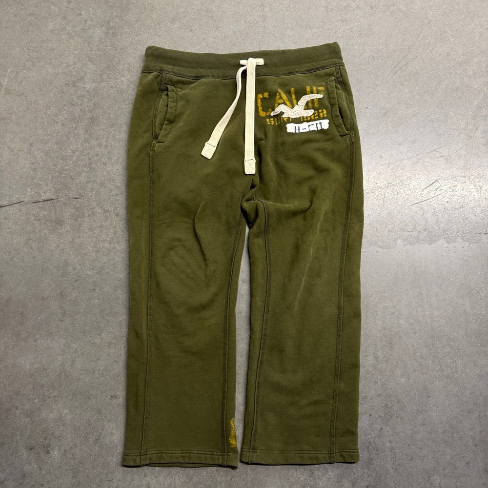 Hollister Mens XL Olive Green Fleece Lined Sweatpants Calif Logo Joggers 3736
